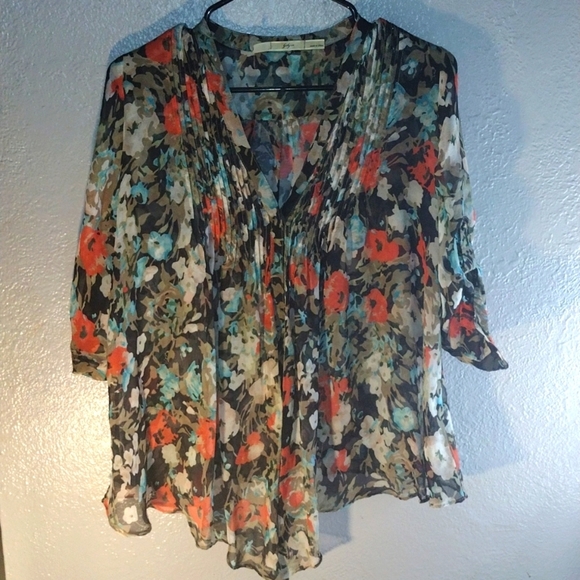 100% Silk Floral Gibson Top S - Picture 1 of 5